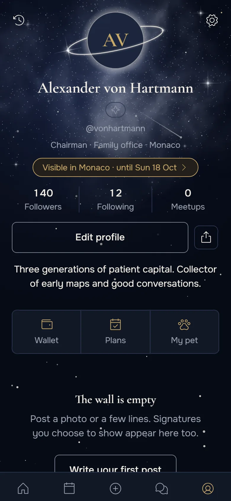 An Etoya profile under the Cosmos sky